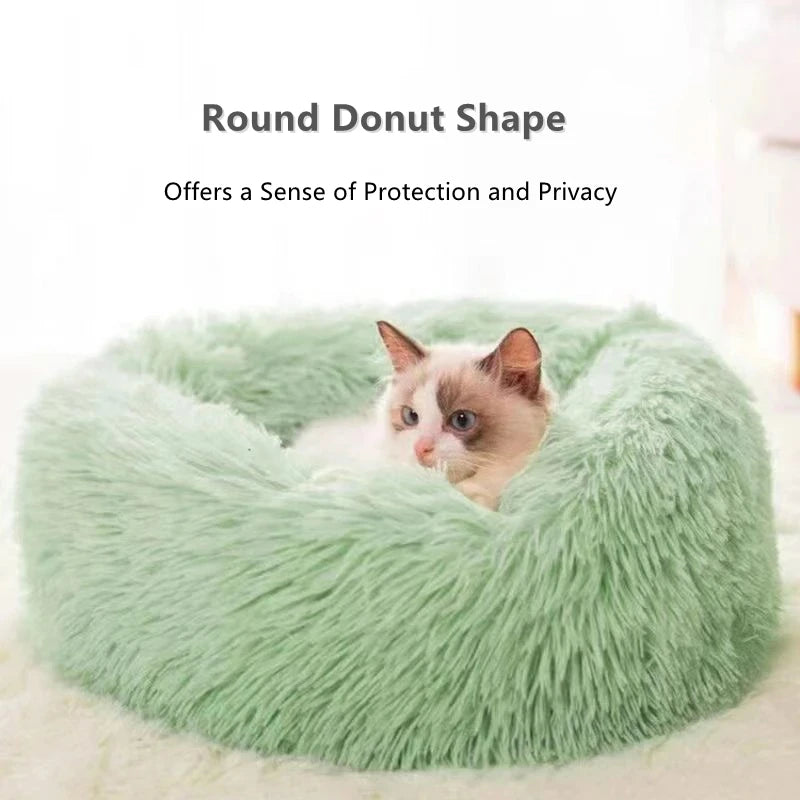 Soft Long Plush Cat House Beds dog Calm Warm Faux Fur Bed Donut Round Comfortable Sleeping Bed Washable for Small Medium Dog Cat