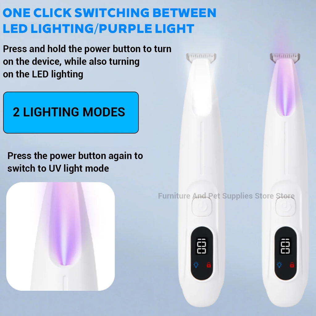 New LED/UV light dog paw trimmer fully waterproof pet hair trimmer with LED anti misoperation display screen dog and cat trimmer