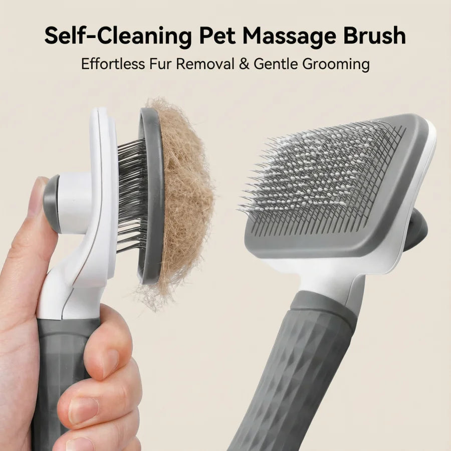 1 PC Plastic Pet Grooming Brush with Massage Function, Round Bead Smooth Comb Head& Non-Slip Handle-Skin-Friendly Pet Hair Brush