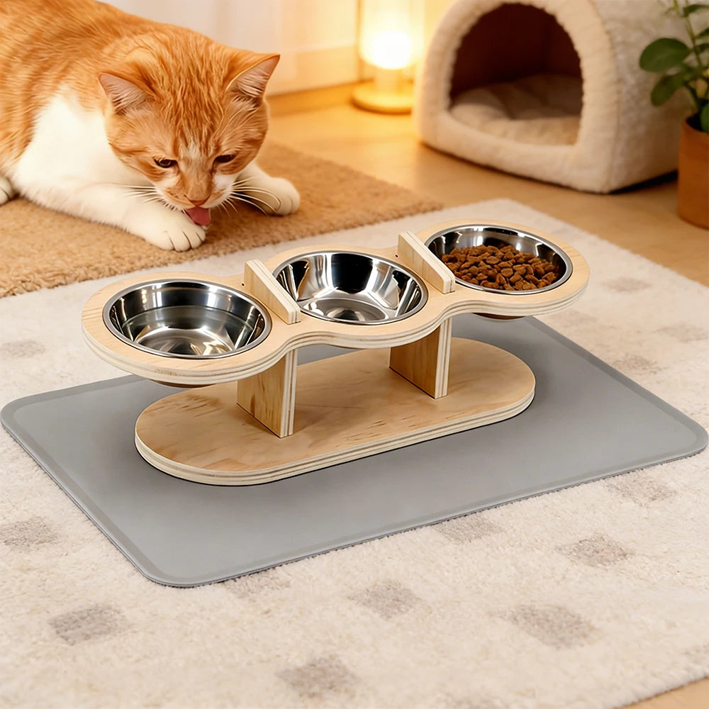 Cat Food Bowls 15° Tilted Pet Bowls for Cats Puppy Small Dogs Raised Adjustable Cat Bowl  Feeder  with 3 Stainless Steel Bowls