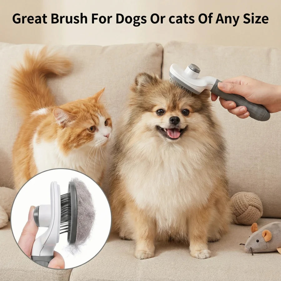 1 PC Plastic Pet Grooming Brush with Massage Function, Round Bead Smooth Comb Head& Non-Slip Handle-Skin-Friendly Pet Hair Brush
