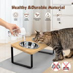 Elevated Cat Bowls with Food Mat 15° Tilted Stand Raised Cat Dishes for Food and Water Feeder 2 Stainless Steel Bowls for Cats