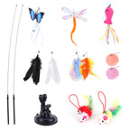 Pet Cat Toy Set Replacement Head Toy Suit Double Headed Interactive Cat Toy Handfree Cat Toy Stick for Floor Glass Door Panel