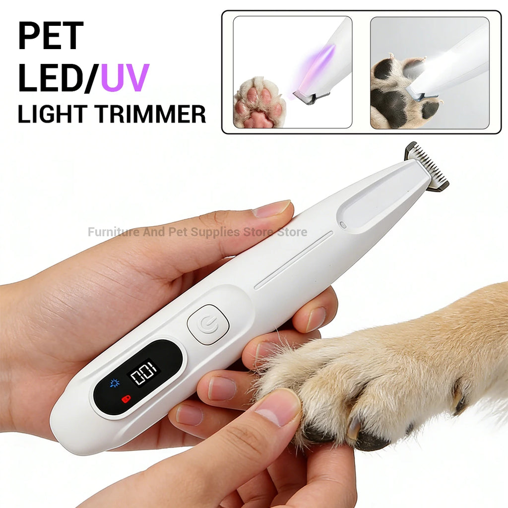 New LED/UV light dog paw trimmer fully waterproof pet hair trimmer with LED anti misoperation display screen dog and cat trimmer