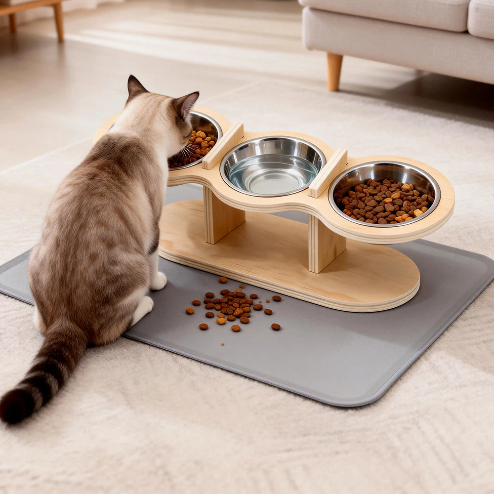 Cat Food Bowls 15° Tilted Pet Bowls for Cats Puppy Small Dogs Raised Adjustable Cat Bowl  Feeder  with 3 Stainless Steel Bowls
