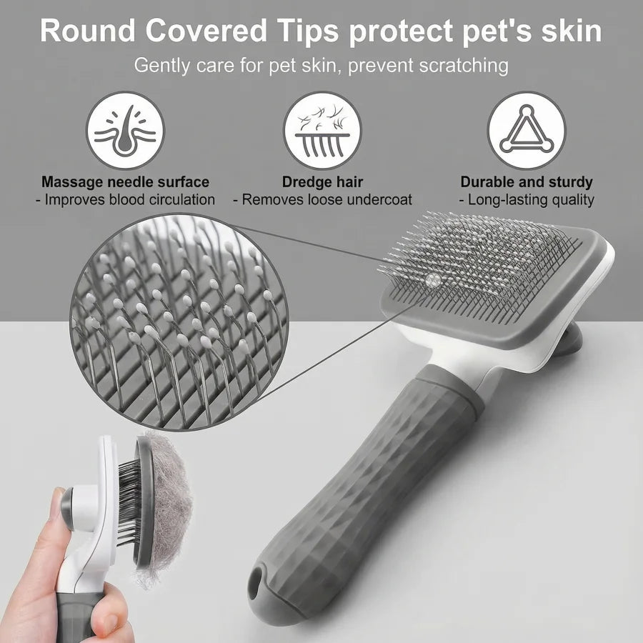 1 PC Plastic Pet Grooming Brush with Massage Function, Round Bead Smooth Comb Head& Non-Slip Handle-Skin-Friendly Pet Hair Brush