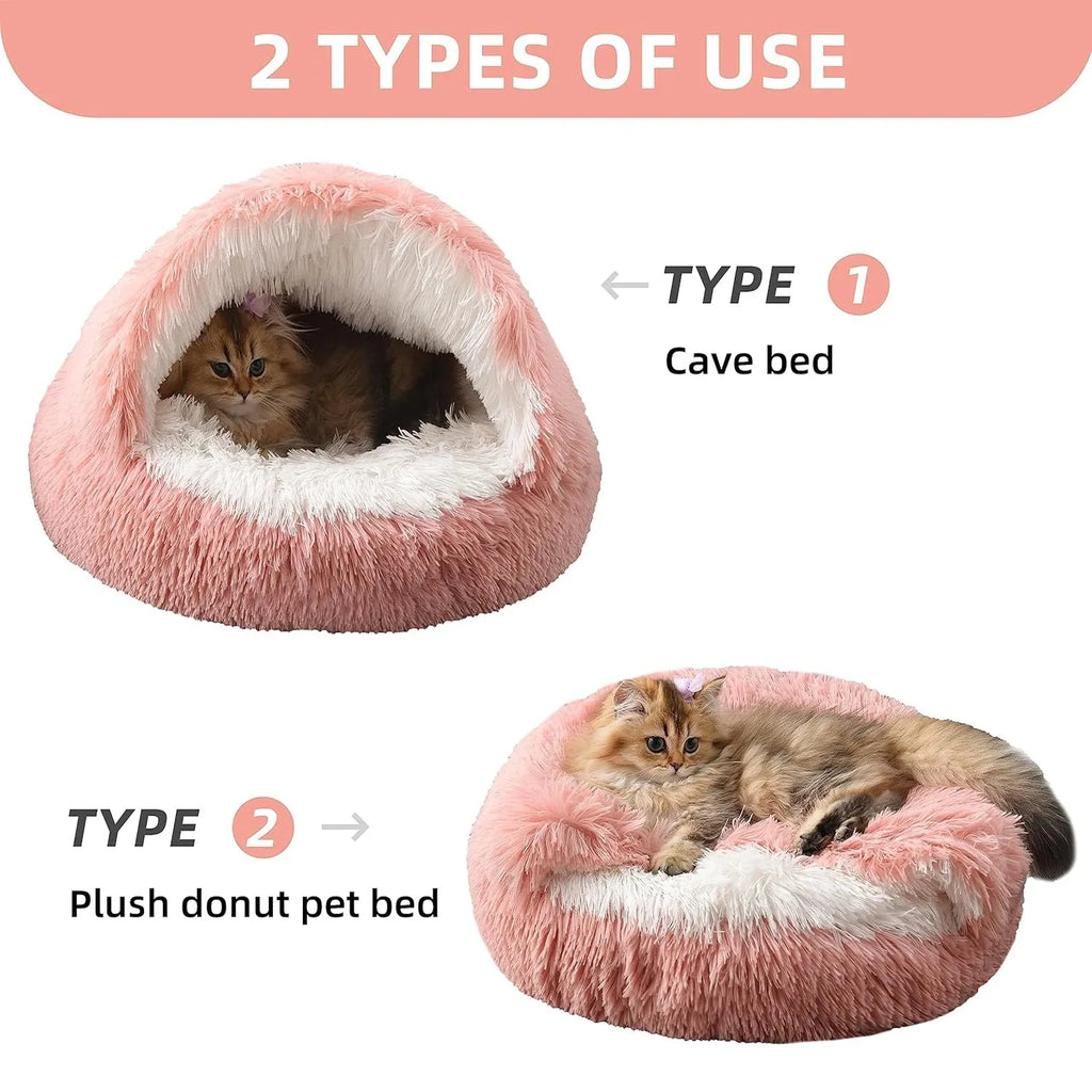 2 in 1 Soft Plush Pet Bed 50CM with Cover Round Cat Bed Pet Puppy Mattress Warm Cat Dog Sleeping Nest Cave for Small Dogs Mats