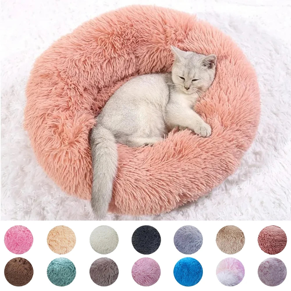 40-90cm Soft Large Cat Bed Round Warm Winter Plush Medium Dog Sofa Bed Full Filling Small Dog House Soft Cat Kennel Accessories