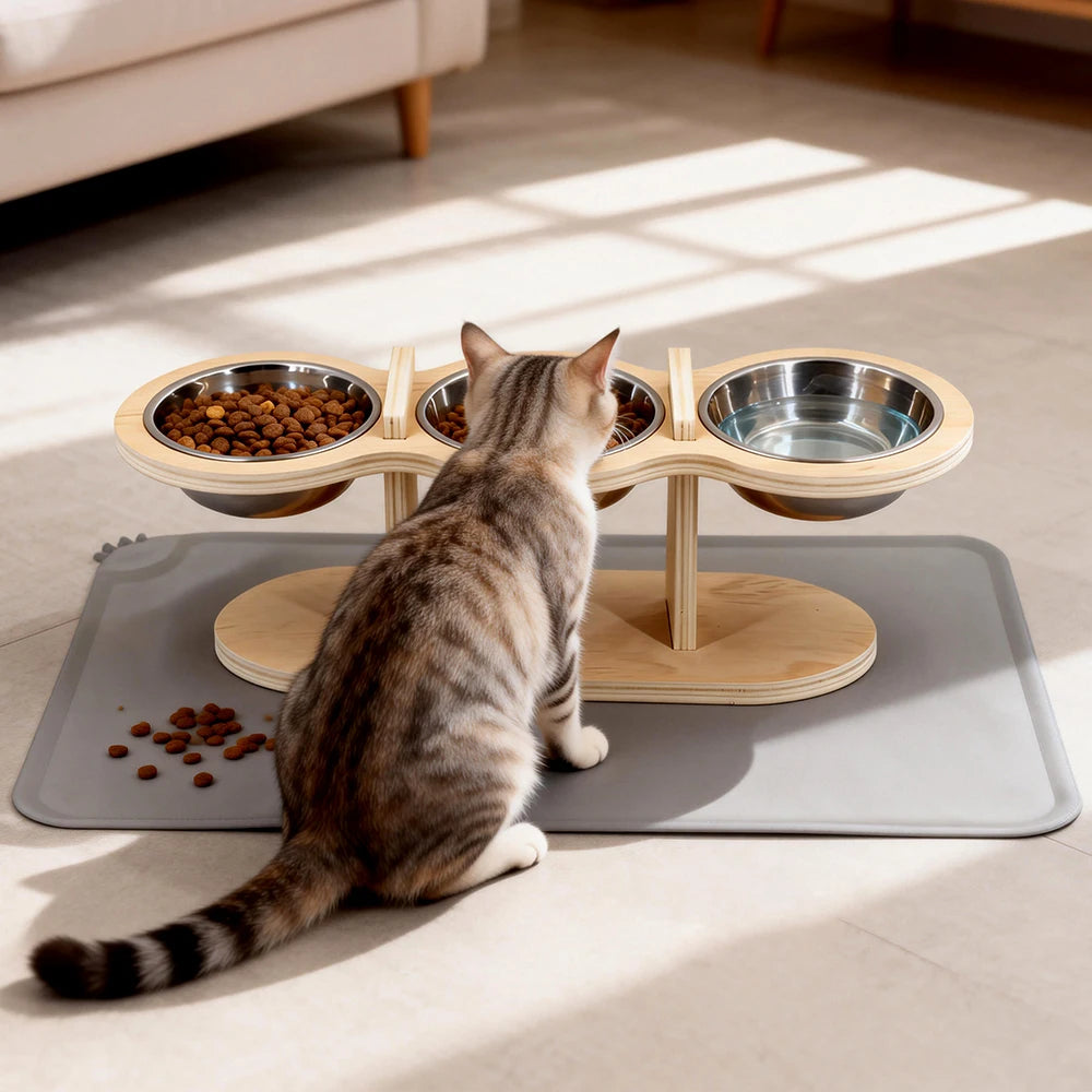 Cat Food Bowls 15° Tilted Pet Bowls for Cats Puppy Small Dogs Raised Adjustable Cat Bowl  Feeder  with 3 Stainless Steel Bowls