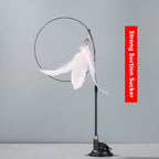 Cat Toy Cat Teaser Stick With Bell Extended Rod Suction Cup Self High And Durable Bite Teaser Tool Replaceable Feather Head