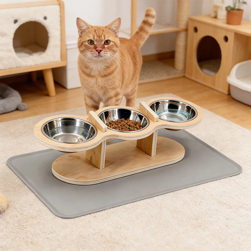 Cat Food Bowls 15° Tilted Pet Bowls for Cats Puppy Small Dogs Raised Adjustable Cat Bowl  Feeder  with 3 Stainless Steel Bowls