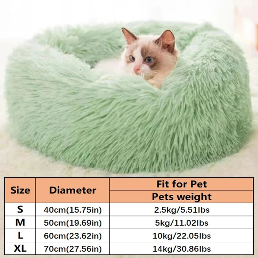 Soft Long Plush Cat House Beds dog Calm Warm Faux Fur Bed Donut Round Comfortable Sleeping Bed Washable for Small Medium Dog Cat