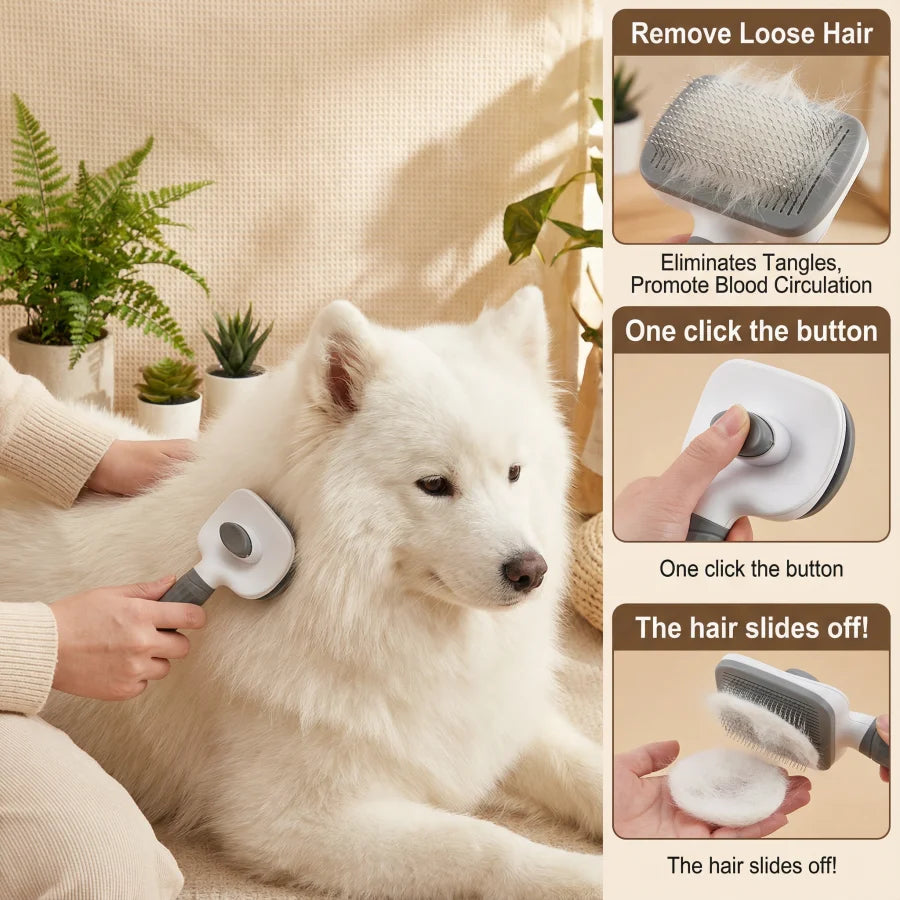 1 PC Plastic Pet Grooming Brush with Massage Function, Round Bead Smooth Comb Head& Non-Slip Handle-Skin-Friendly Pet Hair Brush