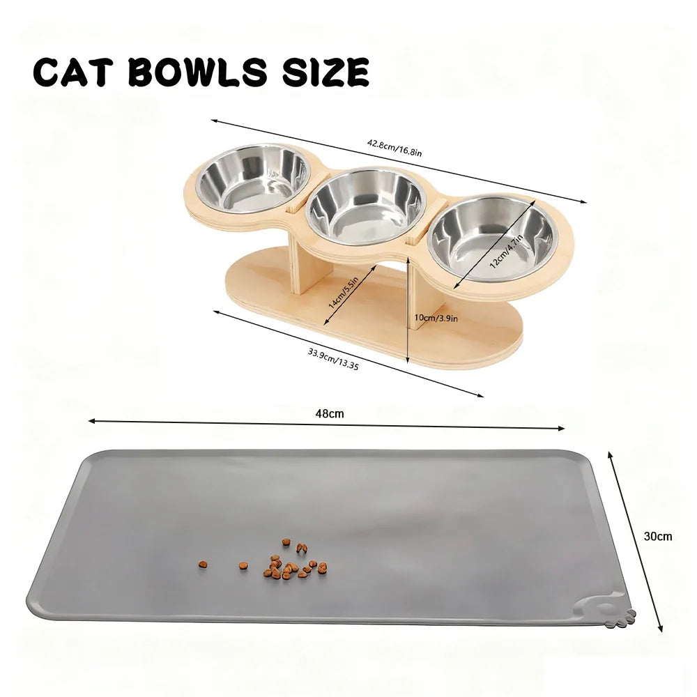 Cat Food Bowls 15° Tilted Pet Bowls for Cats Puppy Small Dogs Raised Adjustable Cat Bowl  Feeder  with 3 Stainless Steel Bowls